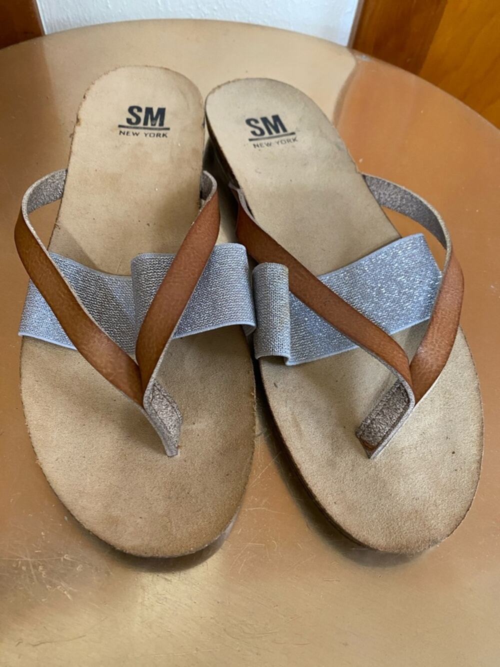 Never Worn SM New York Brown and Silver Two-Strap Women's Sandals